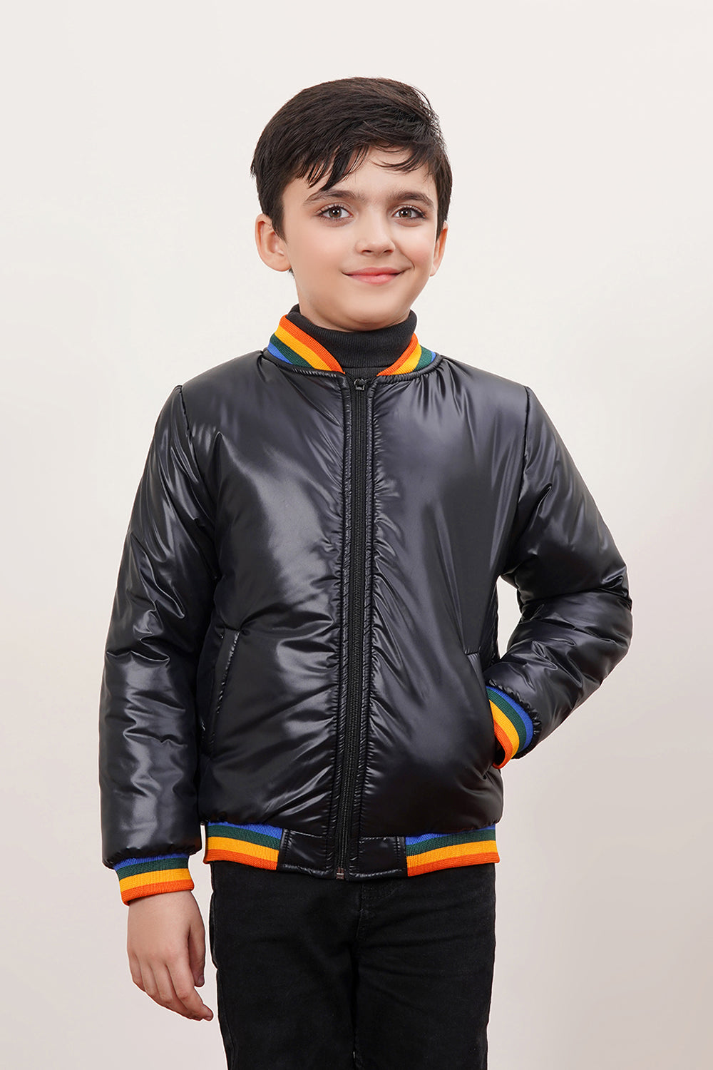 Quilted Puffer Jacket With Rainbow Rib