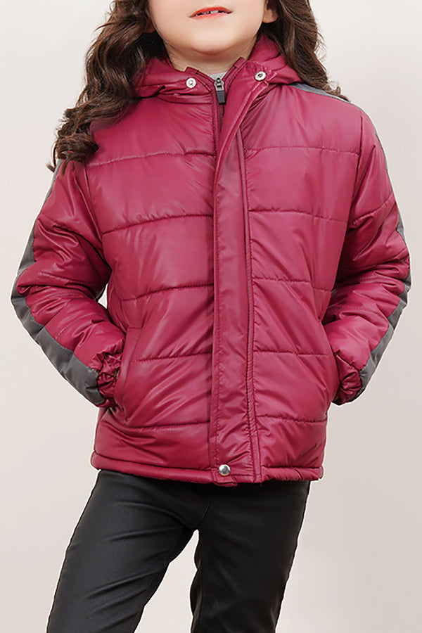 Unisex Panelled Puffer Zipper Jacket With Hood