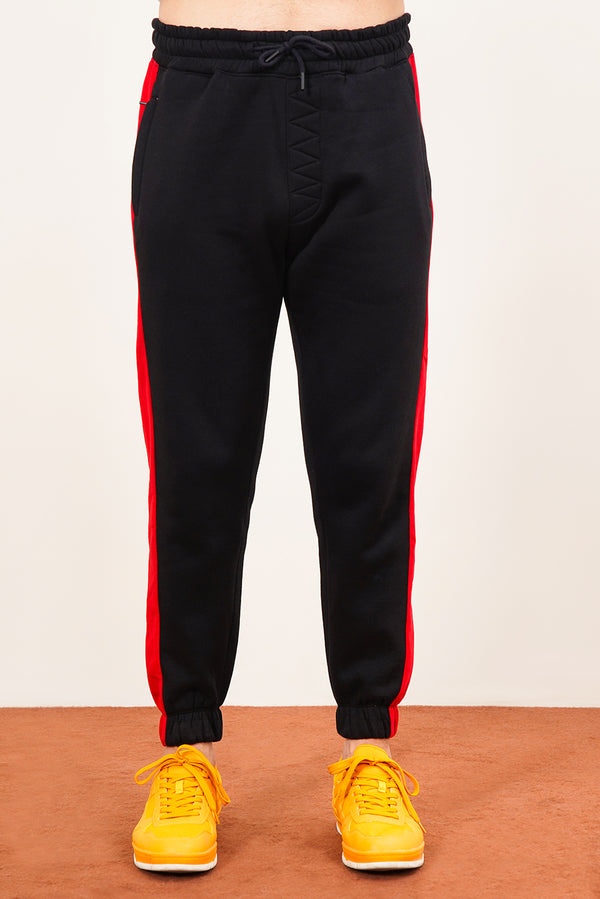 Men'S Panelled Black Sweat Pant