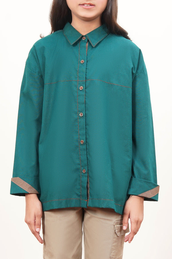 Girl'S Green Boxy Shirt