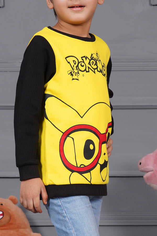 Pokemon Yellow With Black Contrast Sweat Shirt