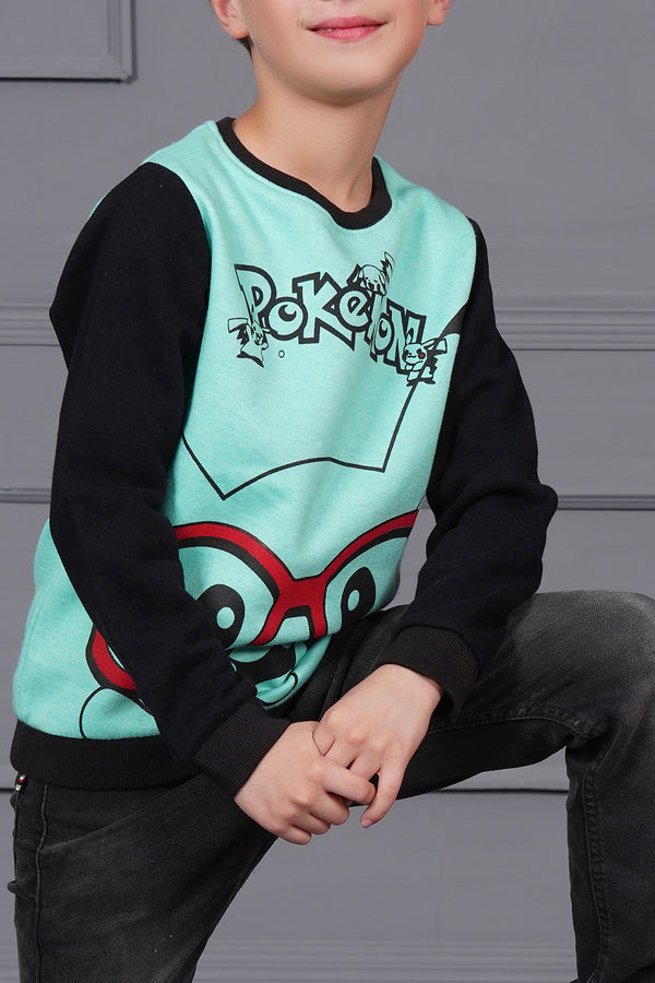 Pokemon Aqua With Black Contrast Sweat Shirt