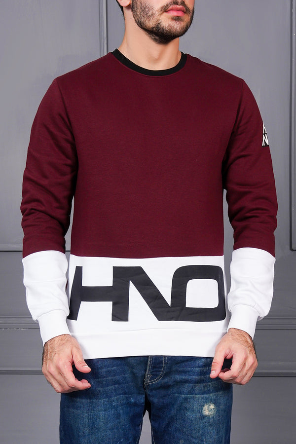 Hno Maroon Paneled Sweat Shirt