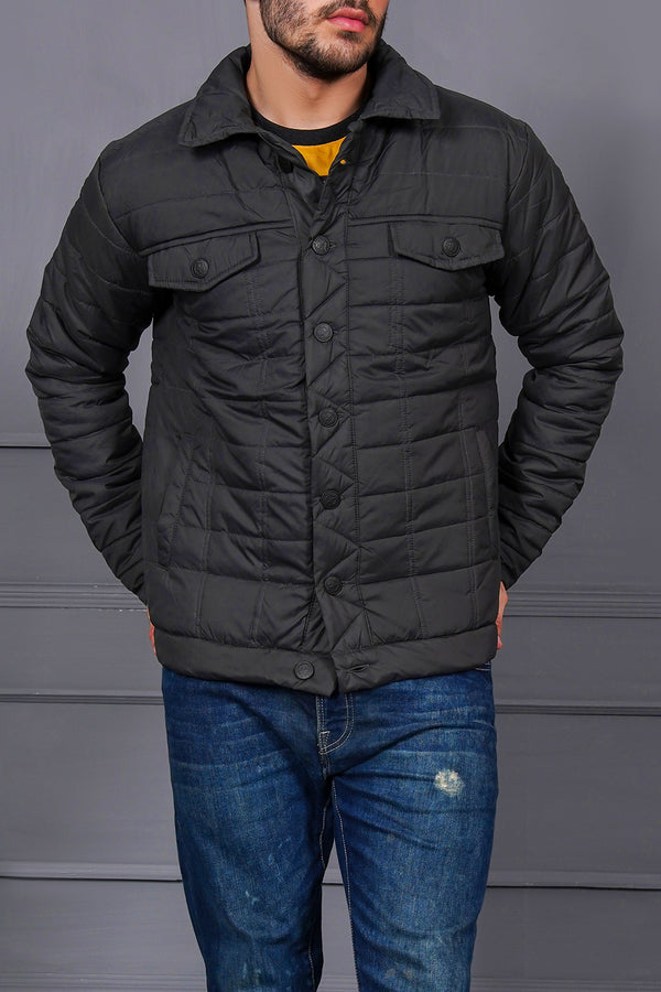 Button Down Charcoal Men Biker Jacket With Front Pockets