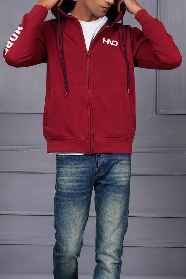 Maroon Zipper Hood For Men