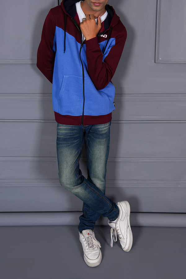 Burgundy & Blue Zipper Hoodie