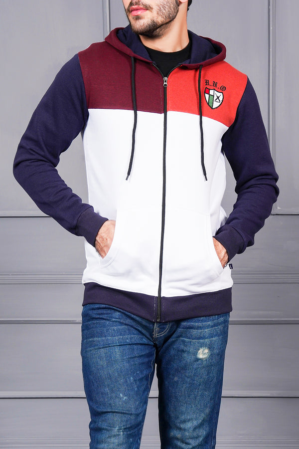 Men Contrast Panels Zipper Hoody