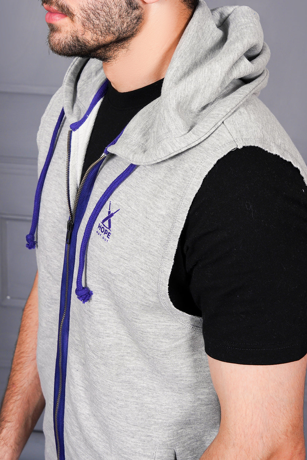 Men Grey Sleeveless Hoody