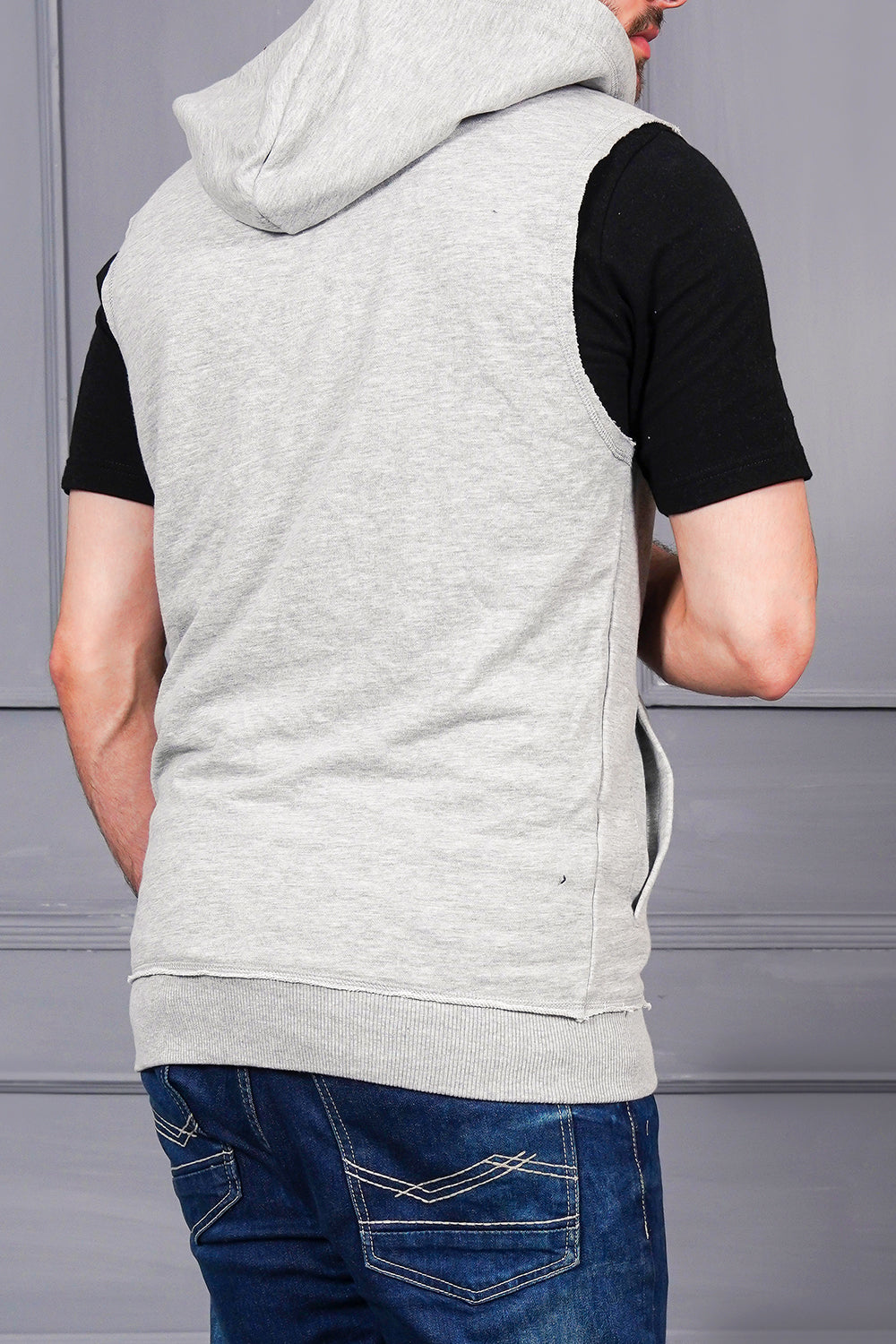 Men Grey Sleeveless Hoody