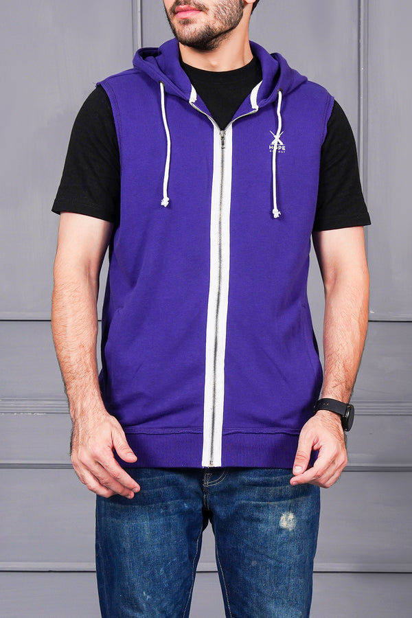 Men Purple Sleeveless Hoody