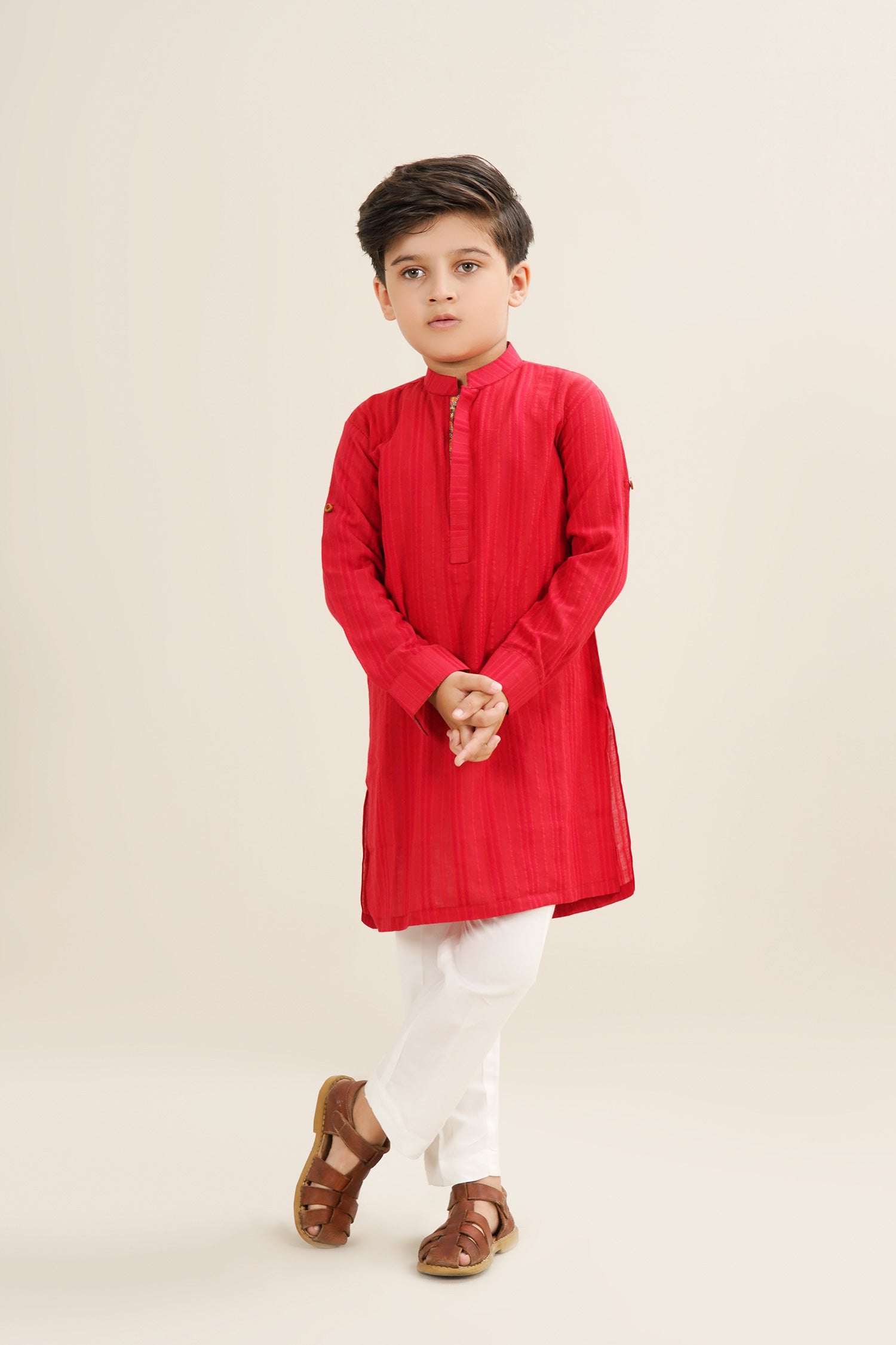 Maroon Boys Cotton Jacquard Kurta