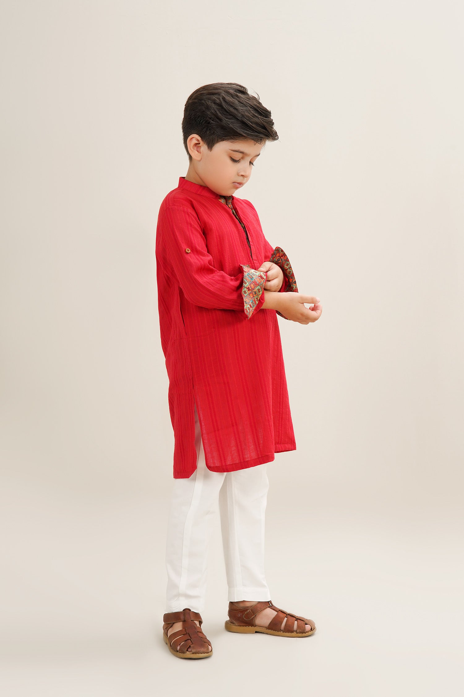 Maroon Boys Cotton Jacquard Kurta