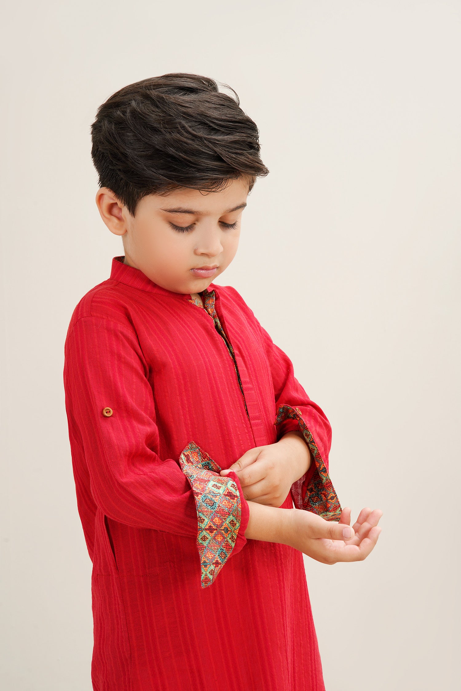 Maroon Boys Cotton Jacquard Kurta