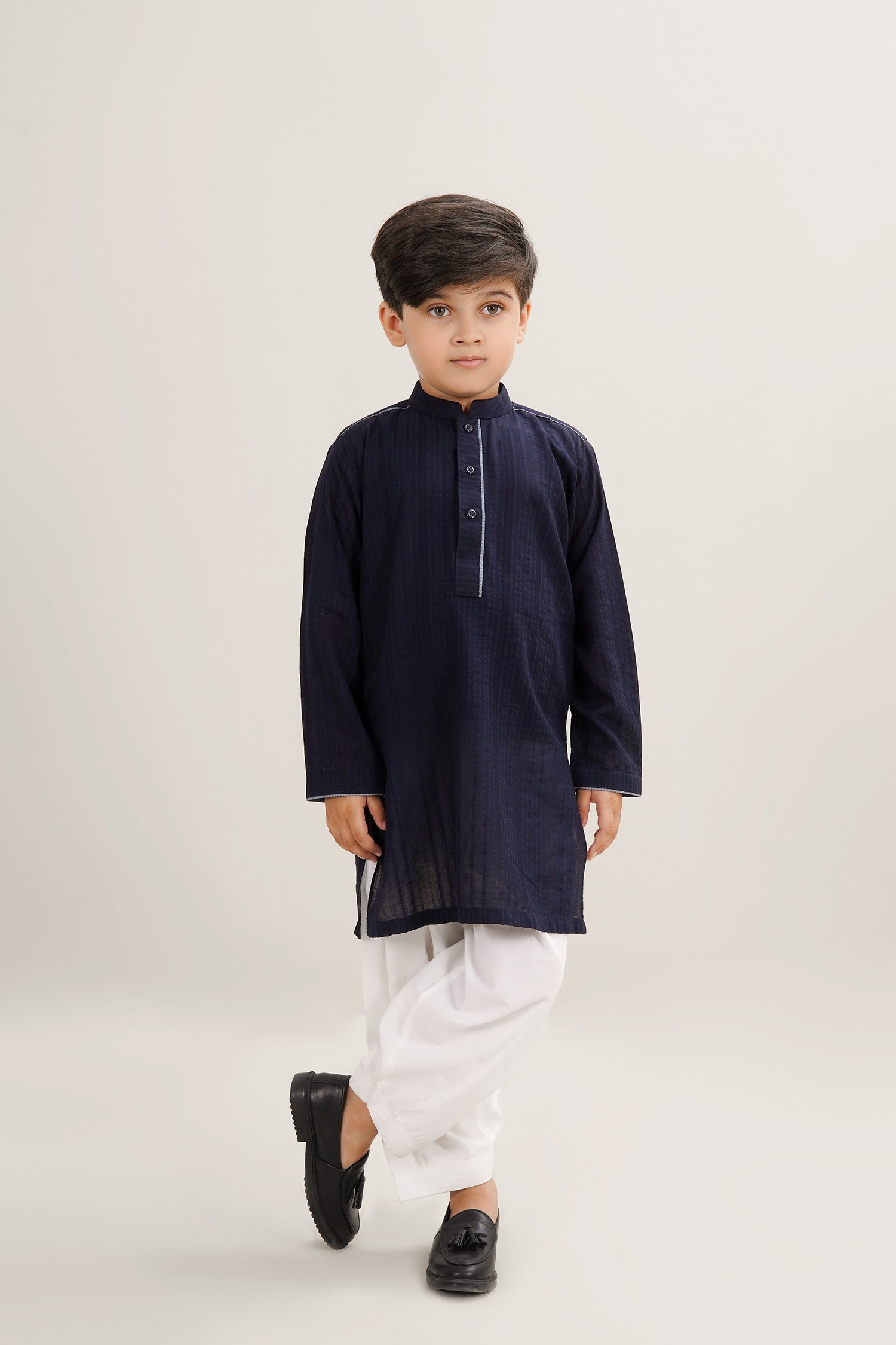 Navy Blue Boys Cotton Textured Kurta