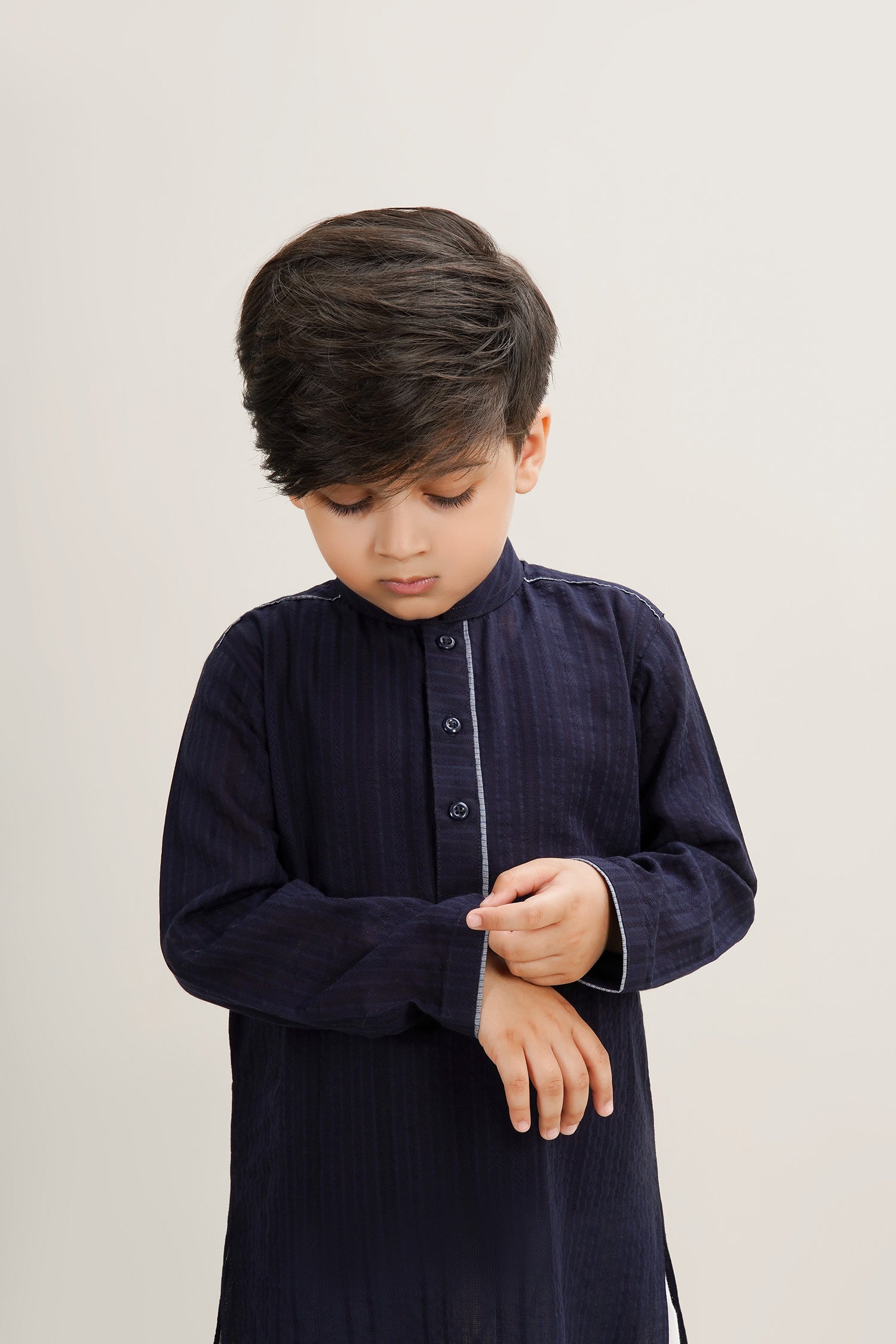 Navy Blue Boys Cotton Textured Kurta