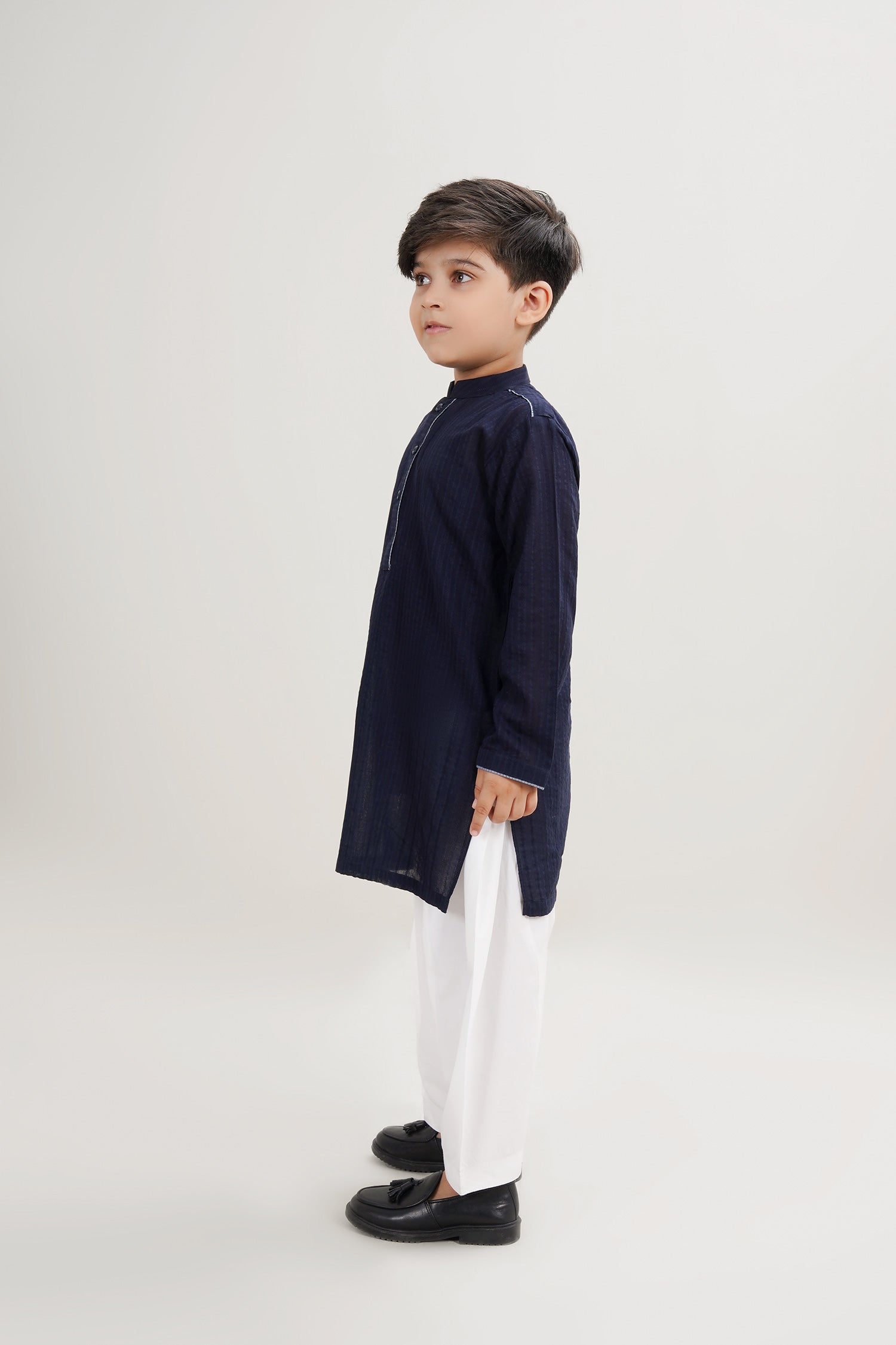 Navy Blue Boys Cotton Textured Kurta