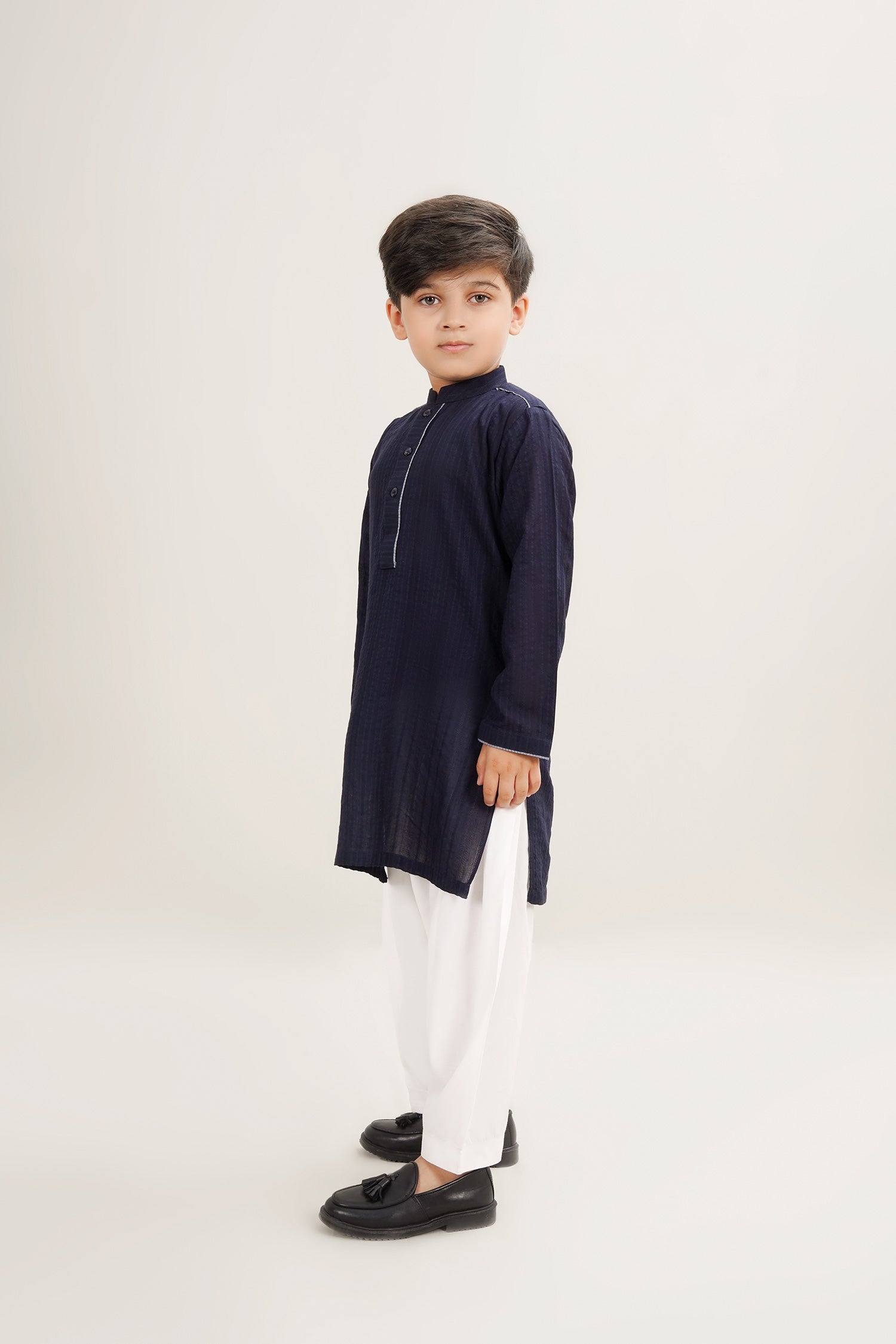 Navy Blue Boys Cotton Textured Kurta