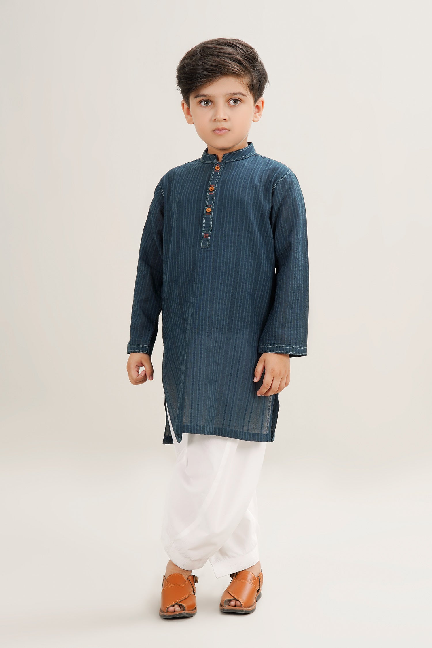 Self Textured Boys Jacquard Kurta