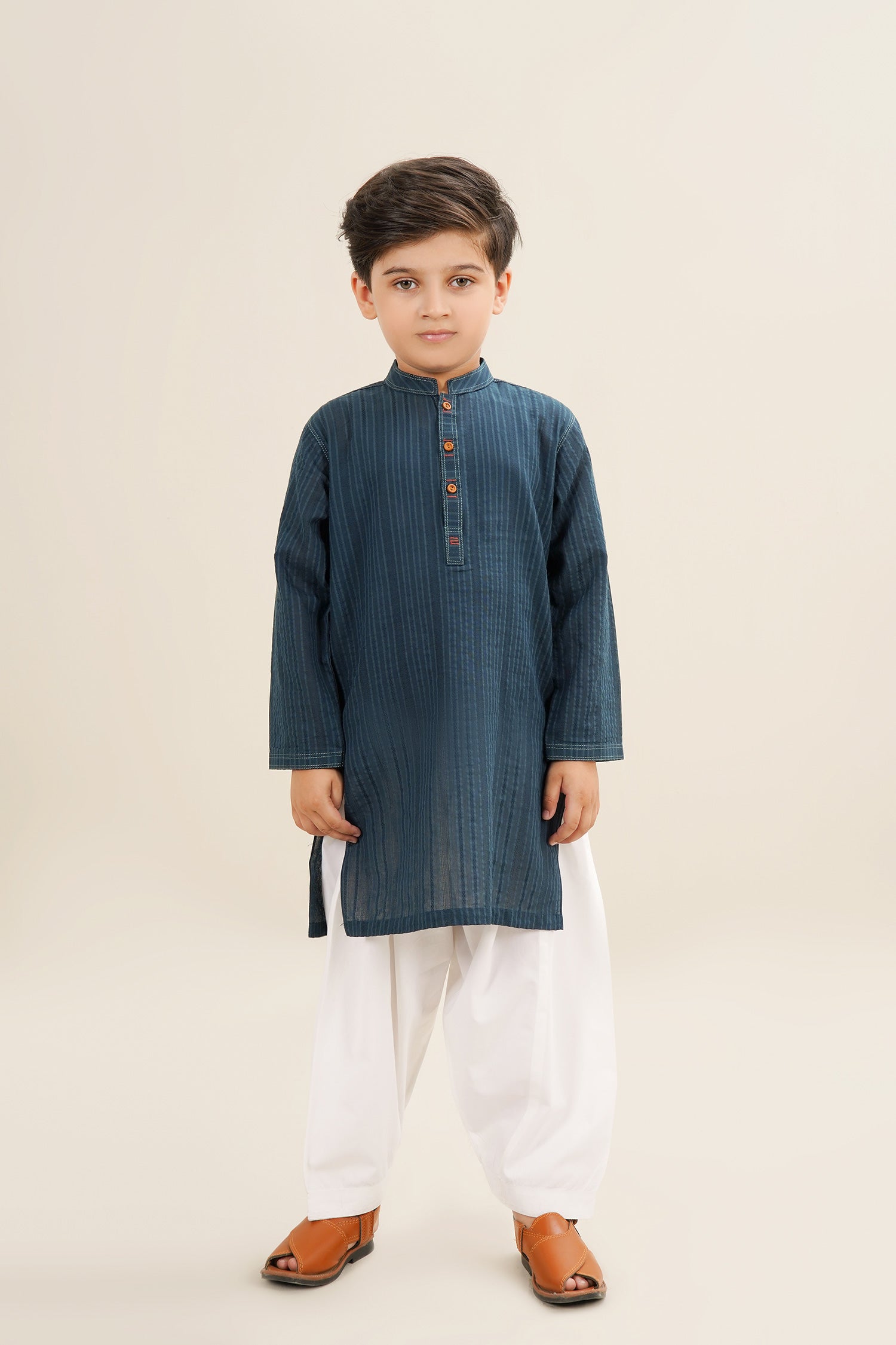 Self Textured Boys Jacquard Kurta