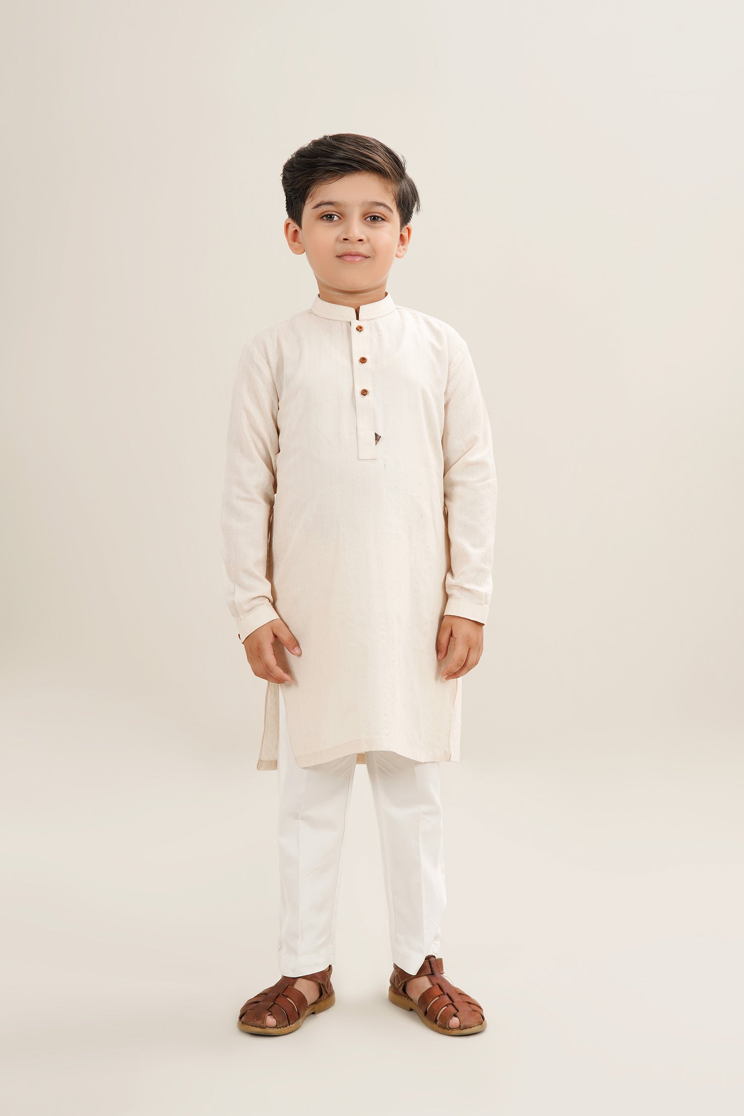 Cotton Self Printed Kurta With Wooden Buttons