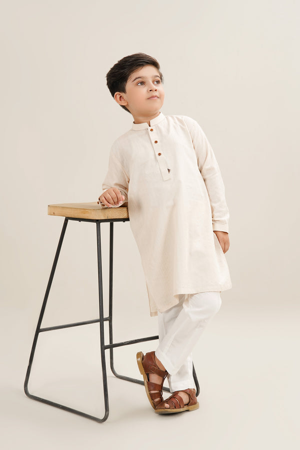 Cotton Self Printed Kurta With Wooden Buttons