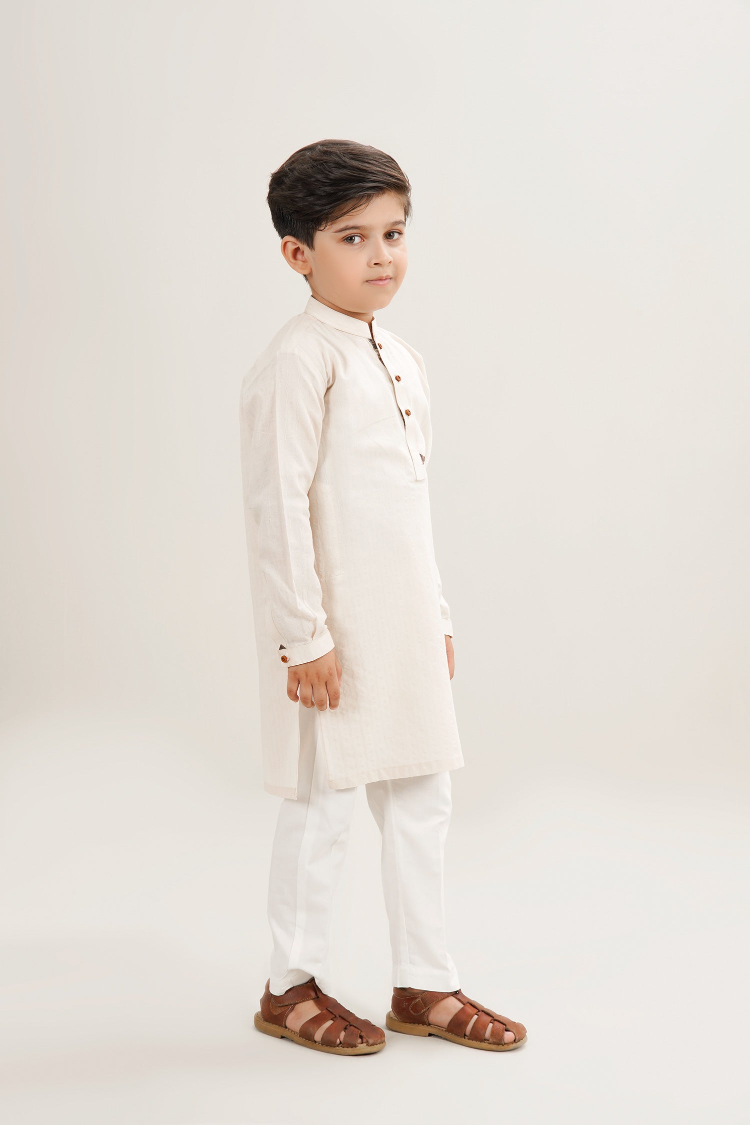 Cotton Self Printed Kurta With Wooden Buttons