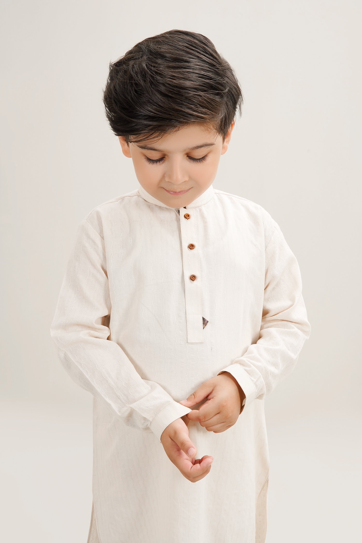 Cotton Self Printed Kurta With Wooden Buttons