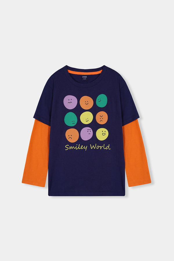 Smiley World Graphic Full Sleeve Crew Neck For Boys