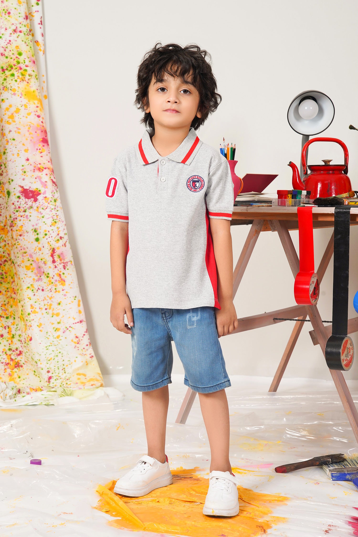 Grey Pique Polo For Boys