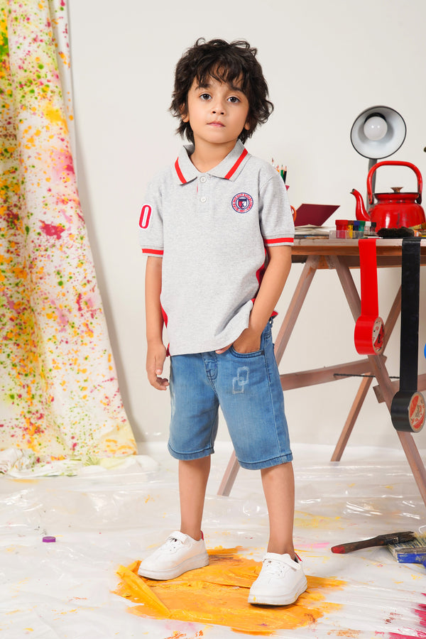 Grey Pique Polo For Boys