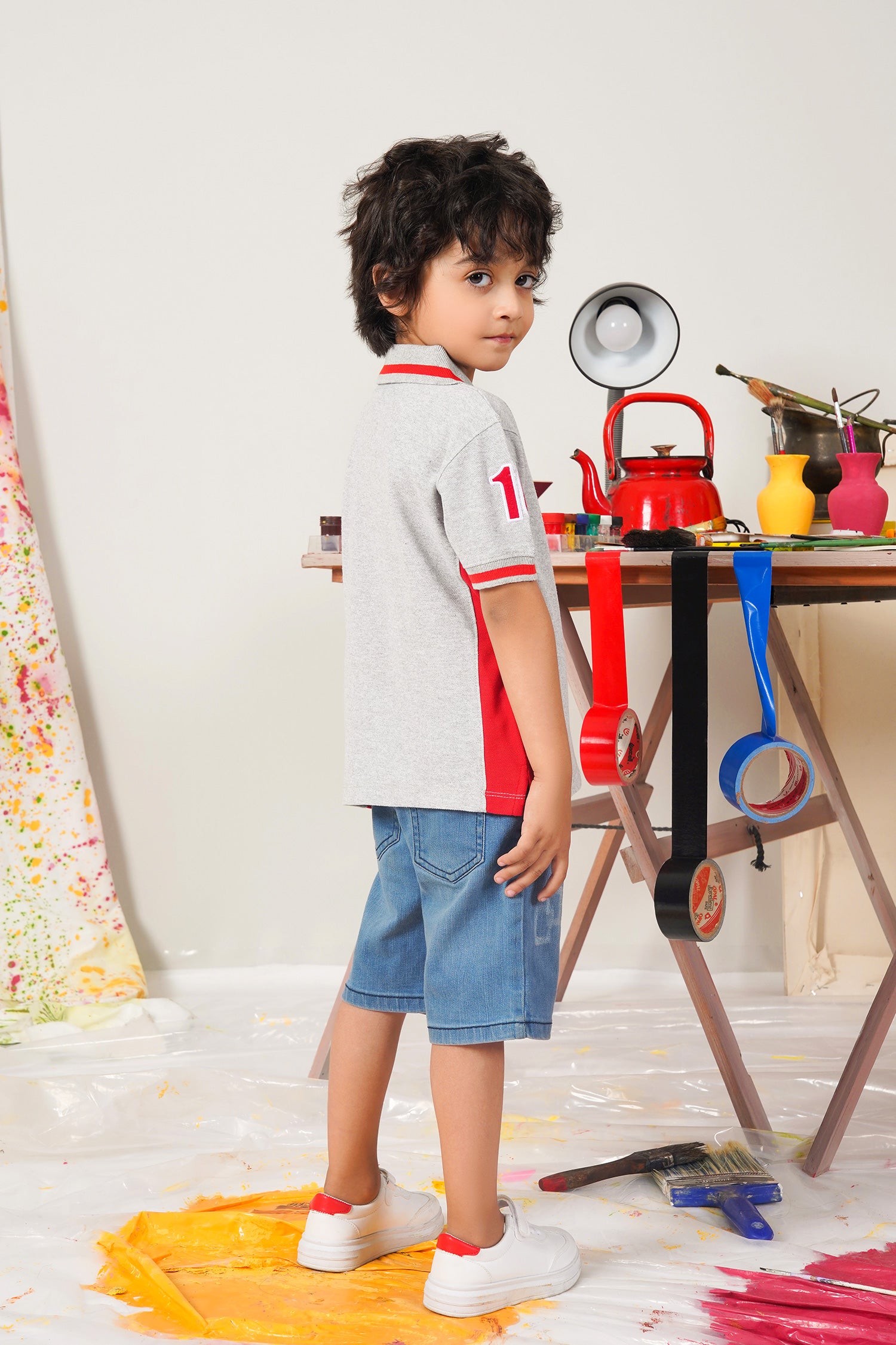 Grey Pique Polo For Boys