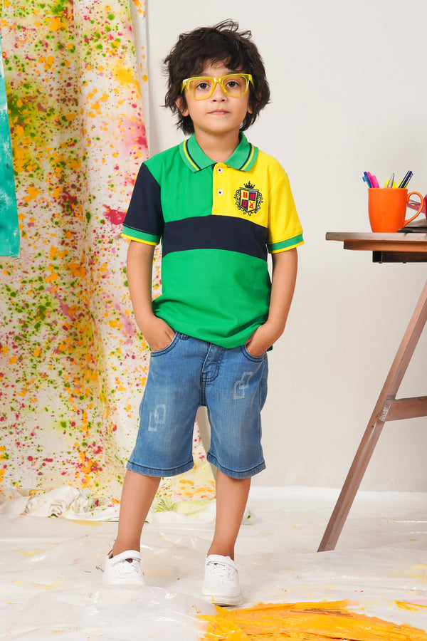 Green Embroidered Emblem Polo For Boys