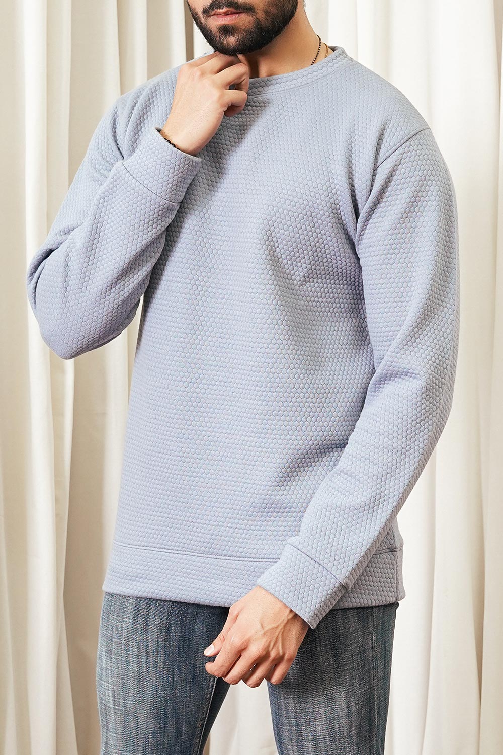 Blue Knitted Sweat Shirt For Men