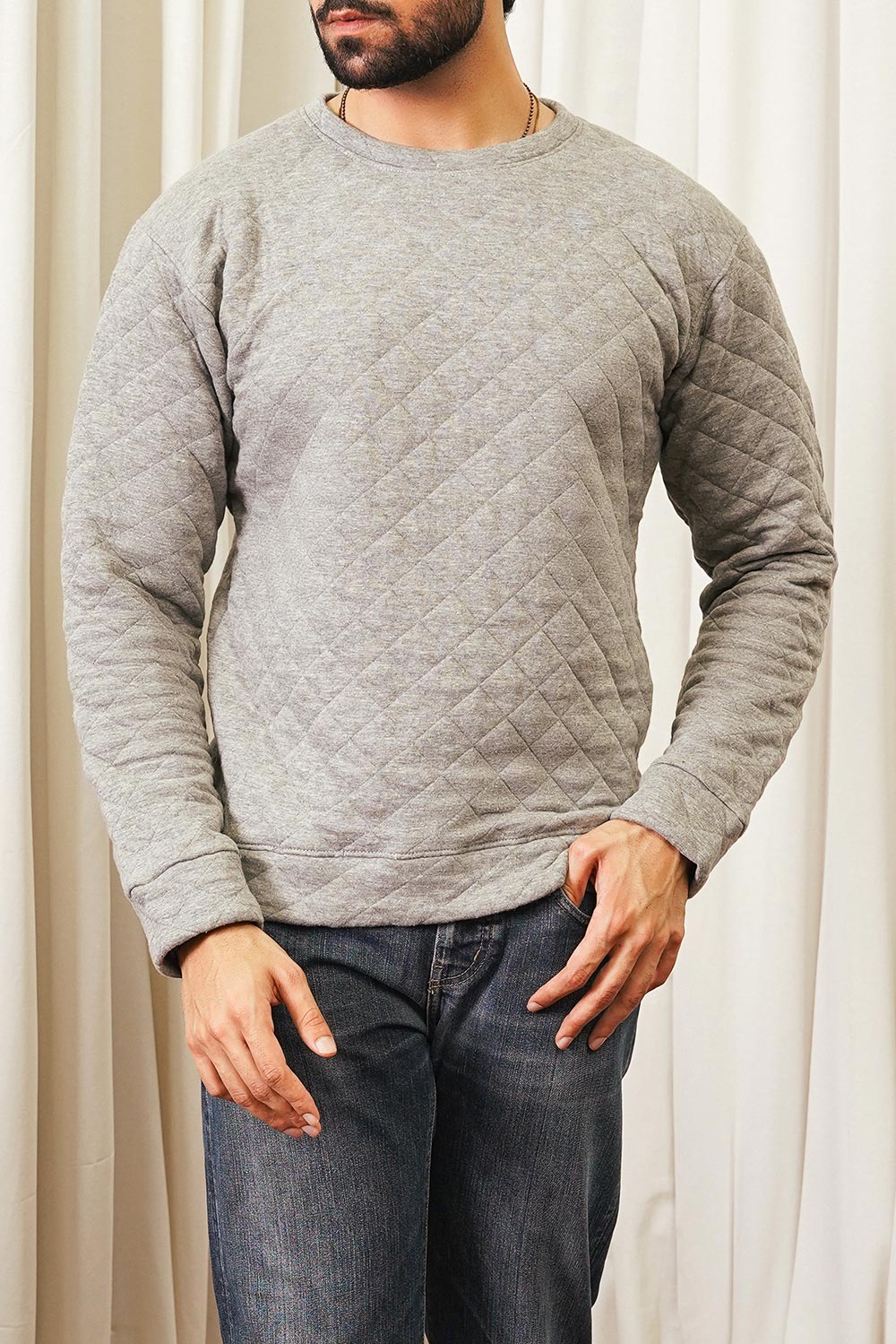 Grey Waffle Knit Sweat Shirt