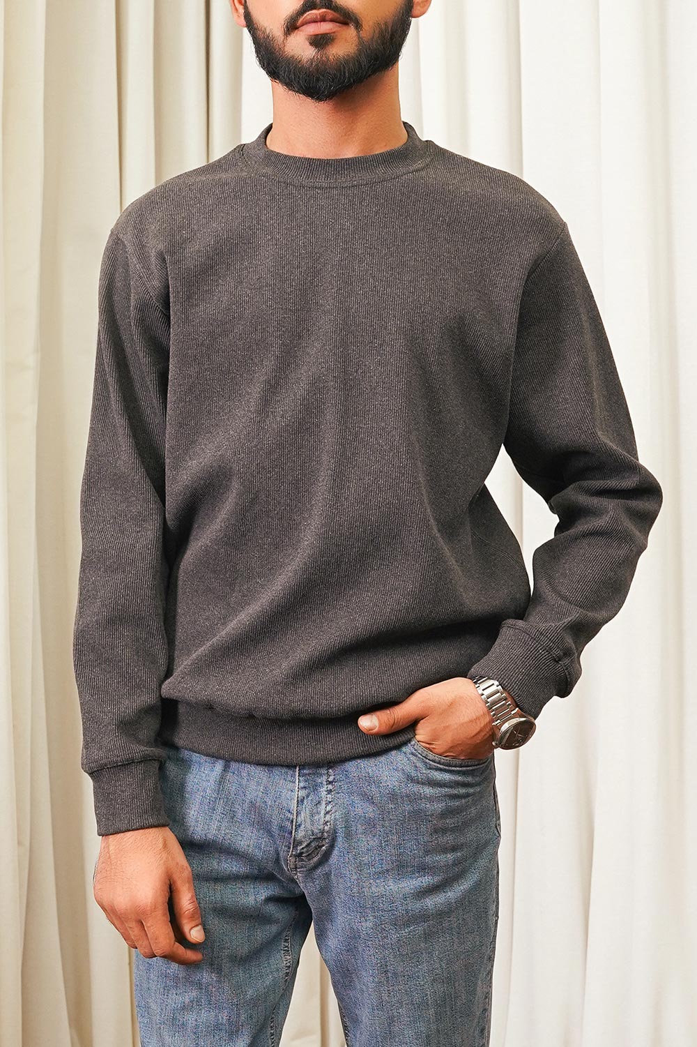 Charcol Ribbed Sweat Shirt