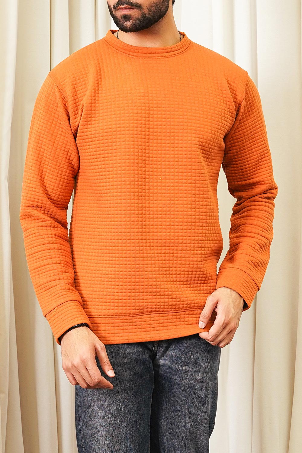 Rust Knitted Men Sweat Shirt