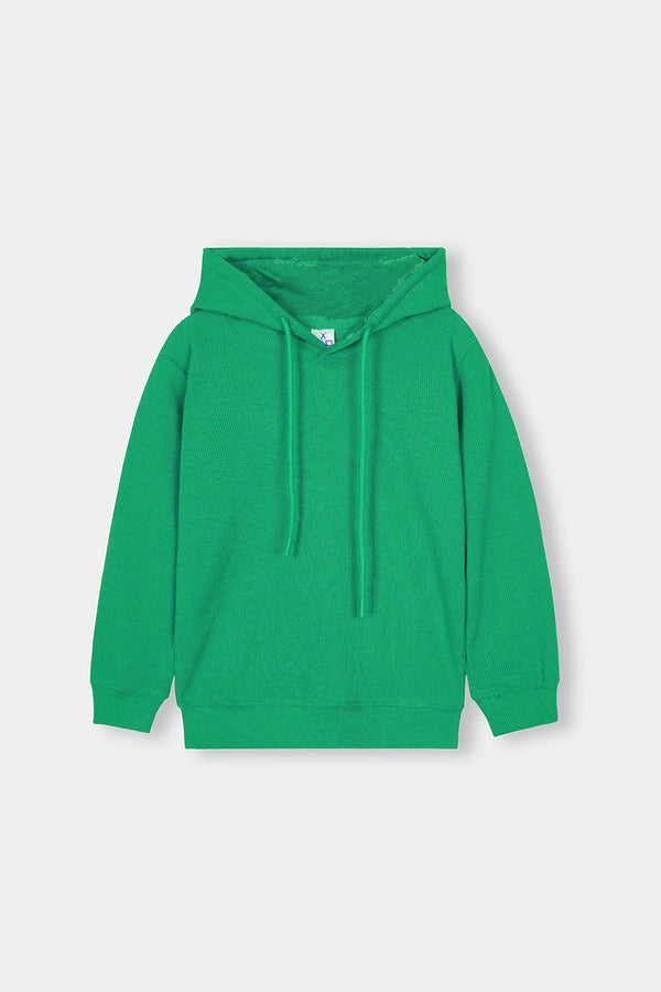 Green Ribbed Hoodie For Girls