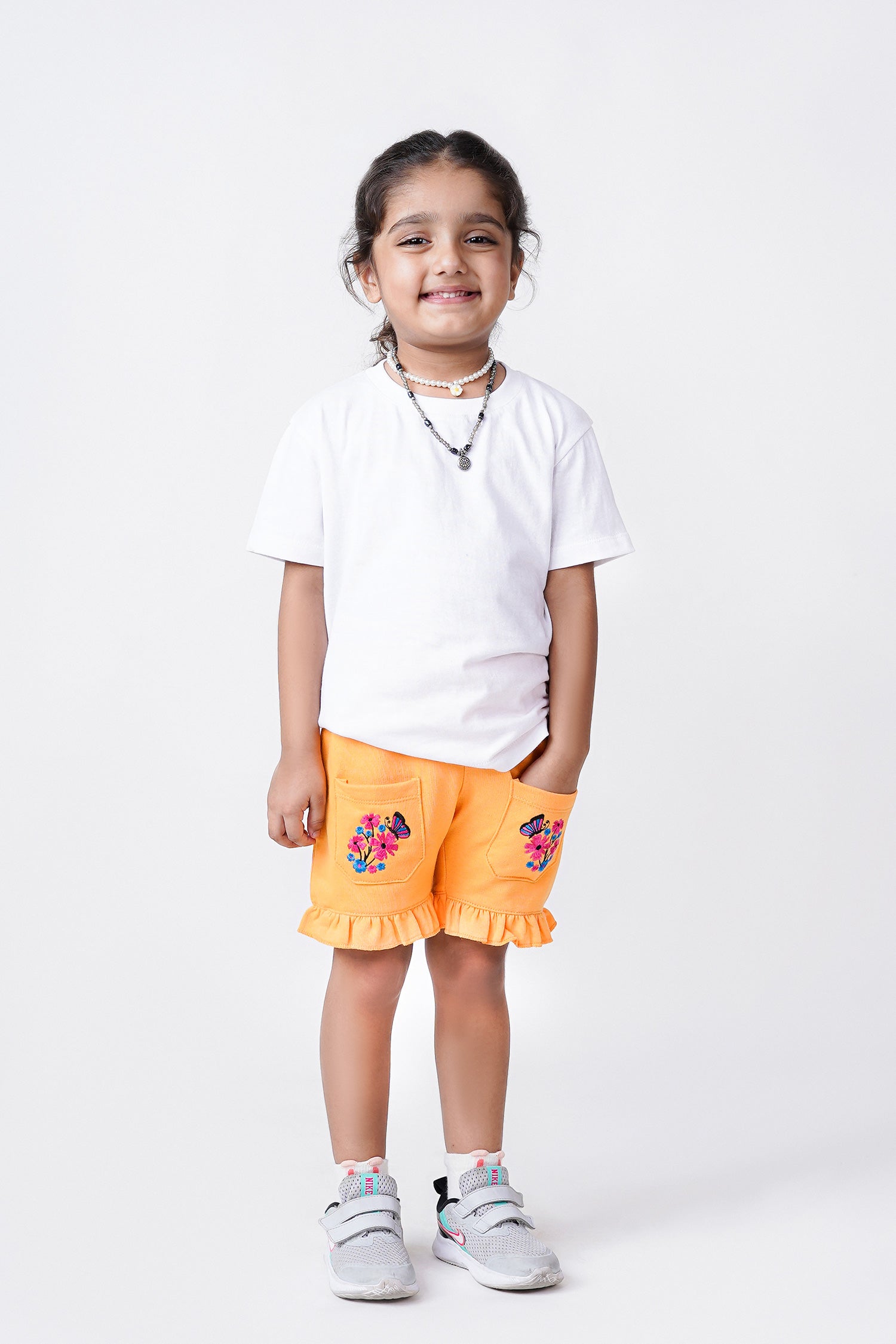 Embroidered Frilled Shorts For Girls