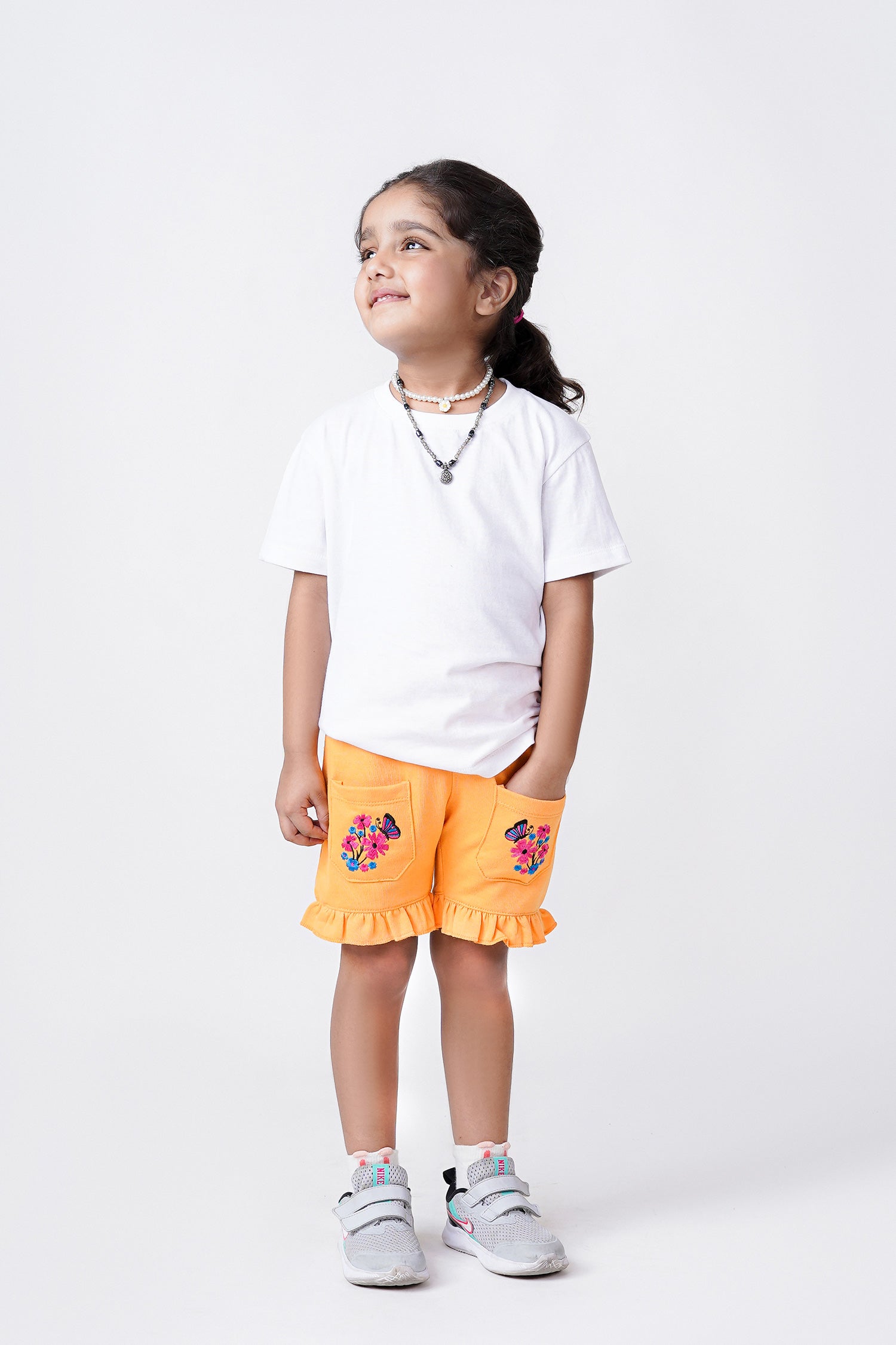 Embroidered Frilled Shorts For Girls