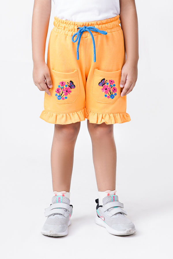 Embroidered Frilled Shorts For Girls