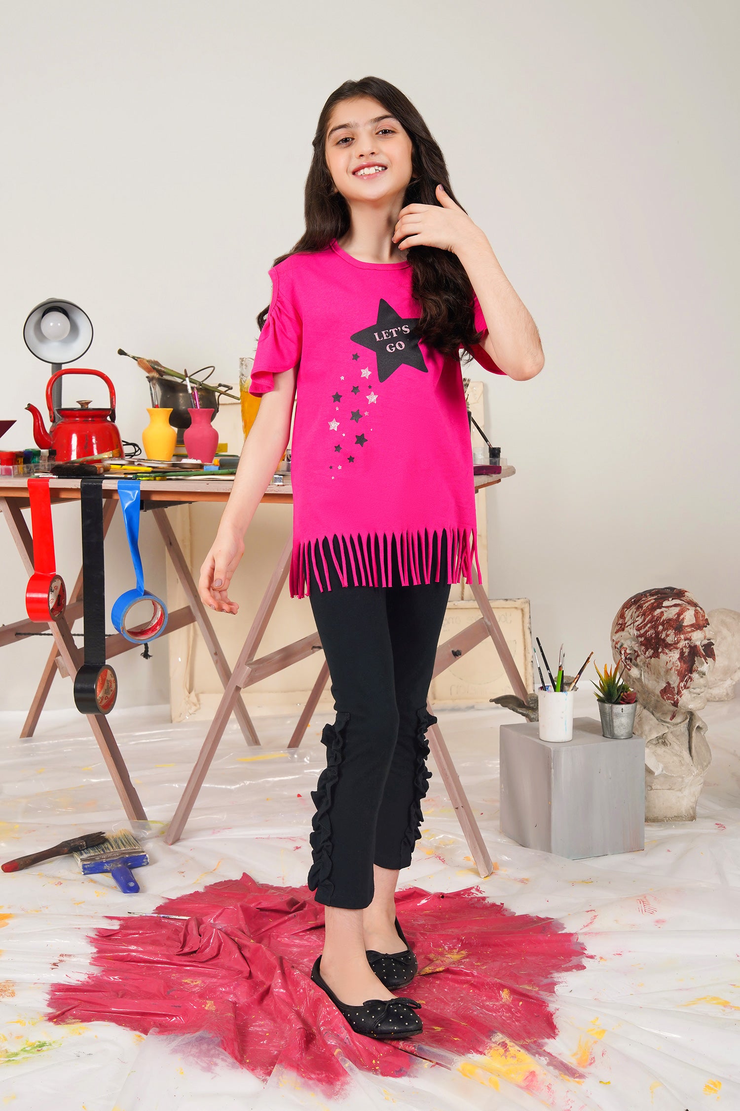 GLITTER PRINTED GIRLS TOP