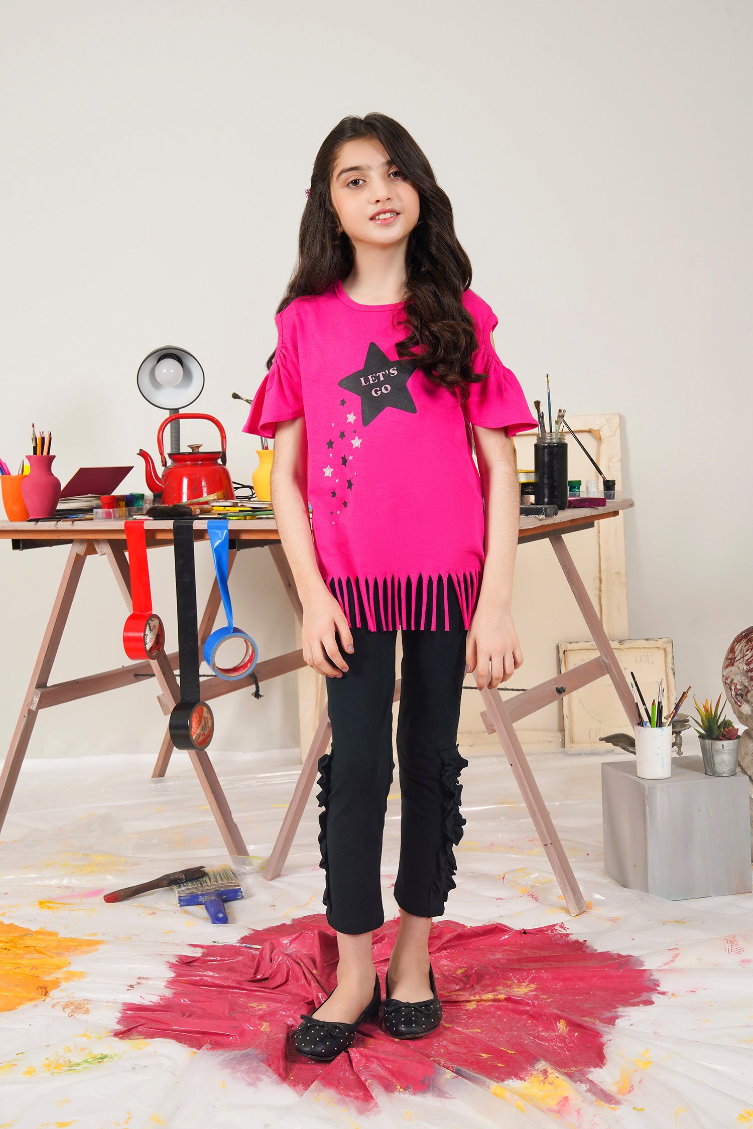 GLITTER PRINTED GIRLS TOP