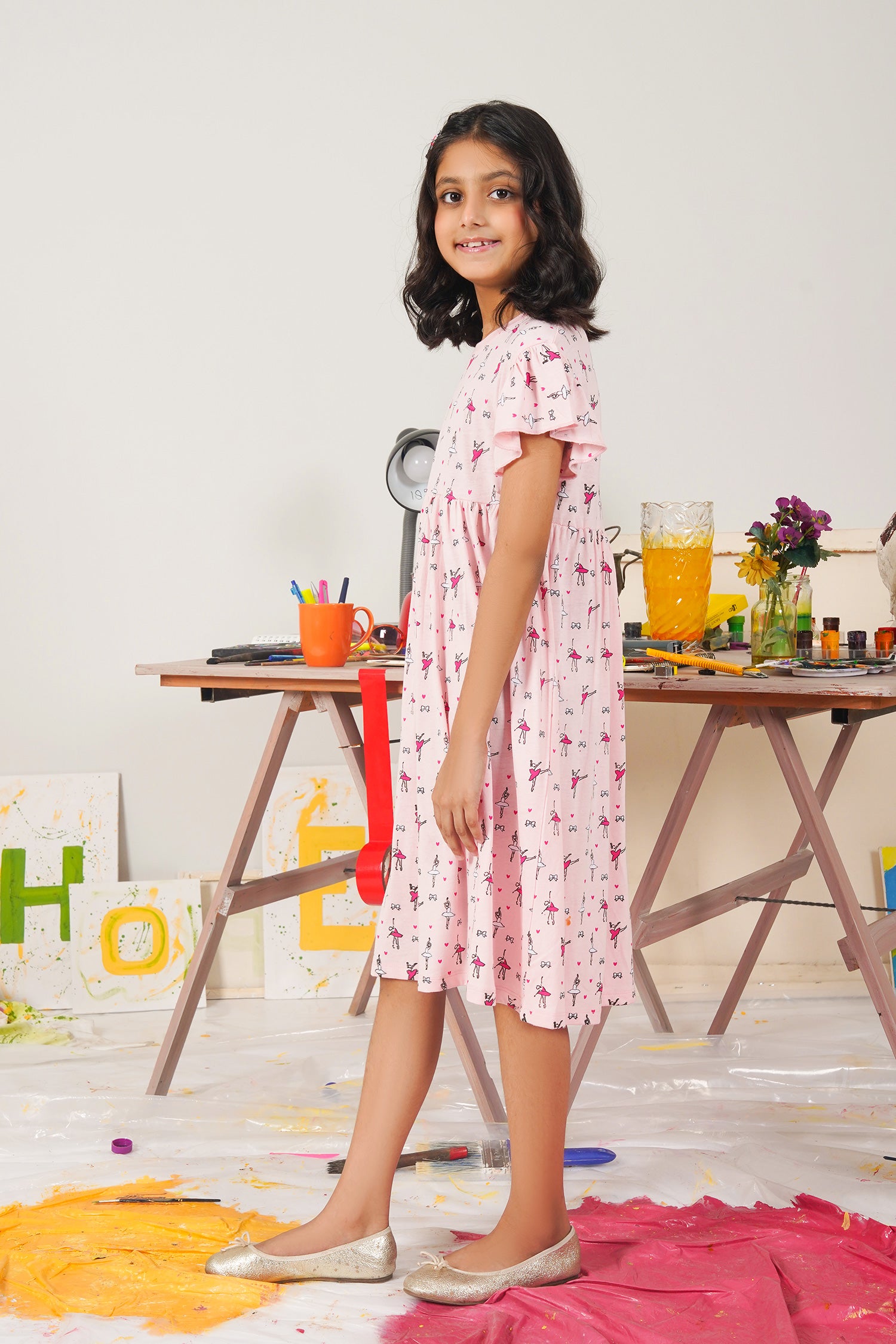 PRINTED FRILLED DRESS