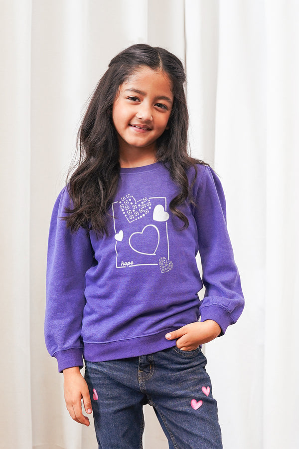 Gliter Heart Girls Sweatshirt