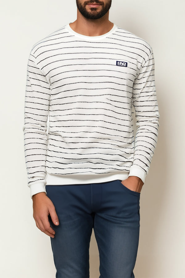 Men'S White Striper Sweat Shirt With Black Lining