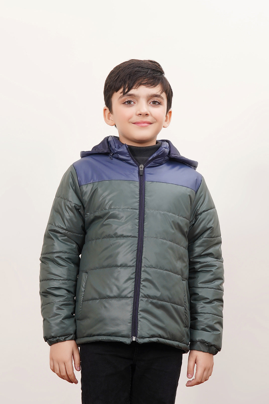 Army Puffer Jacket With Detachable Hood