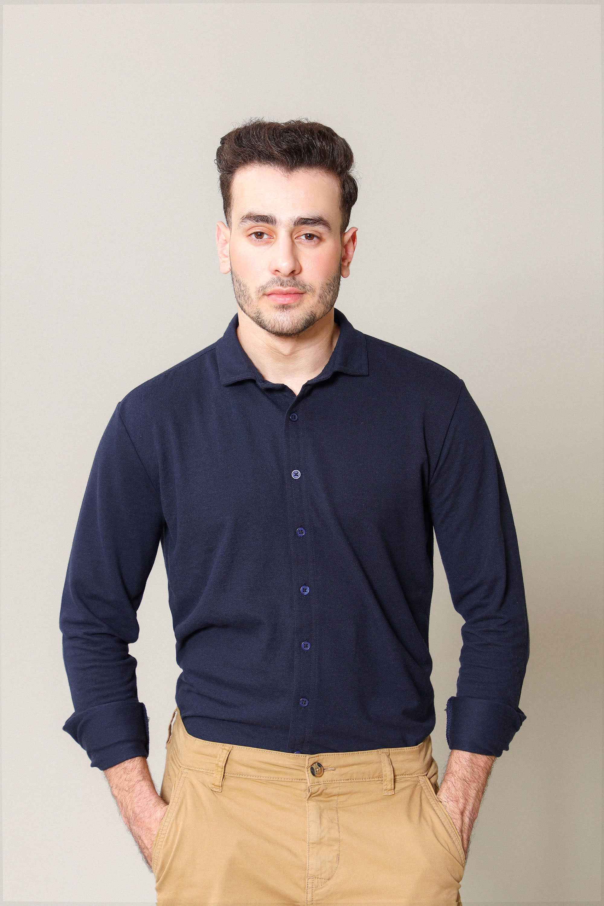 Men Navy Blue Button Down Casual Shirt – HOPE NOT OUT