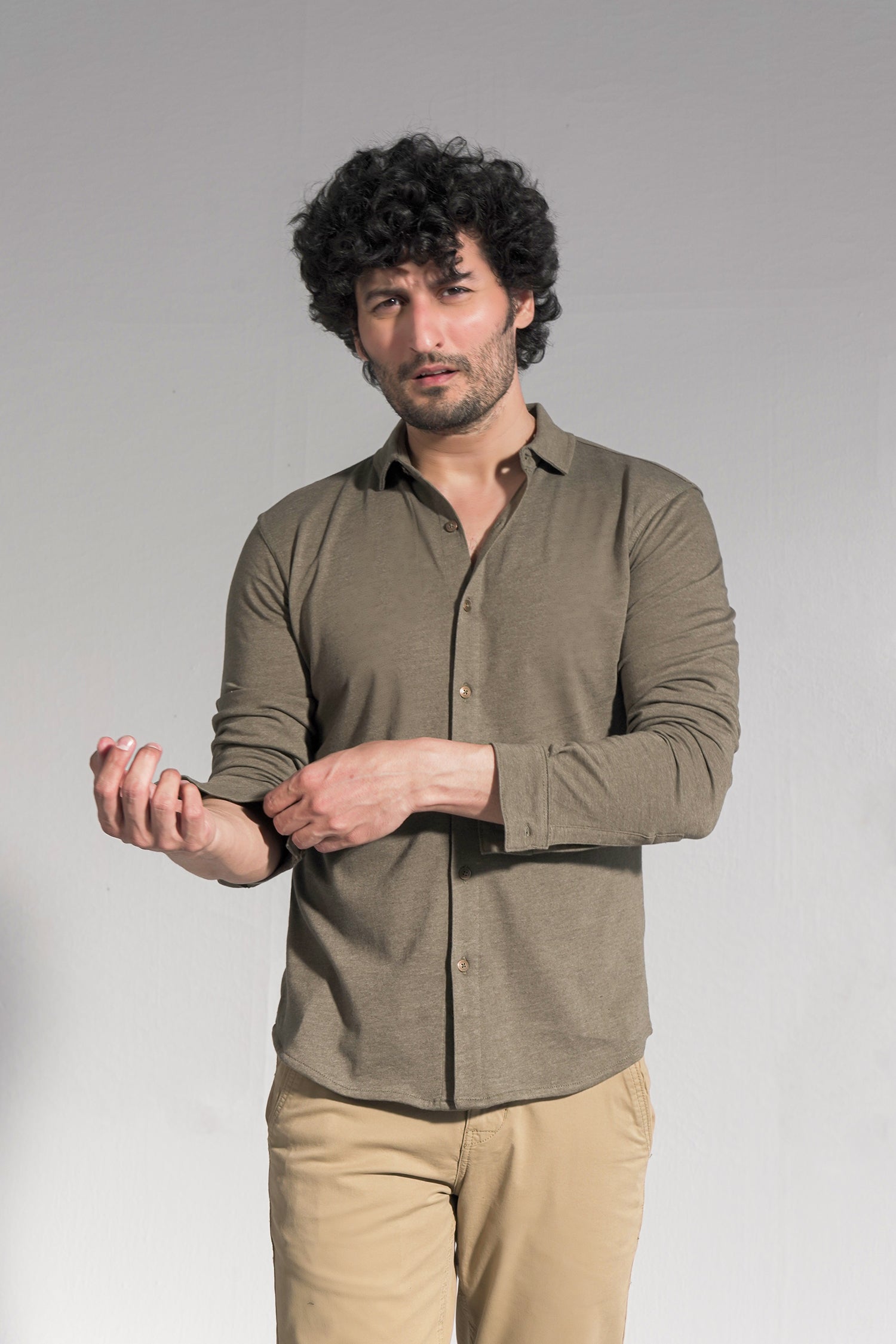 Green Cotton Causal Shirt For Men