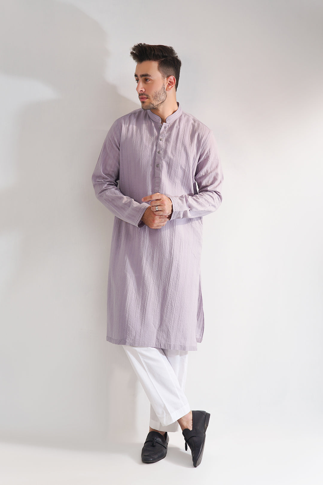 Grey Self Lining Cotton Kurta