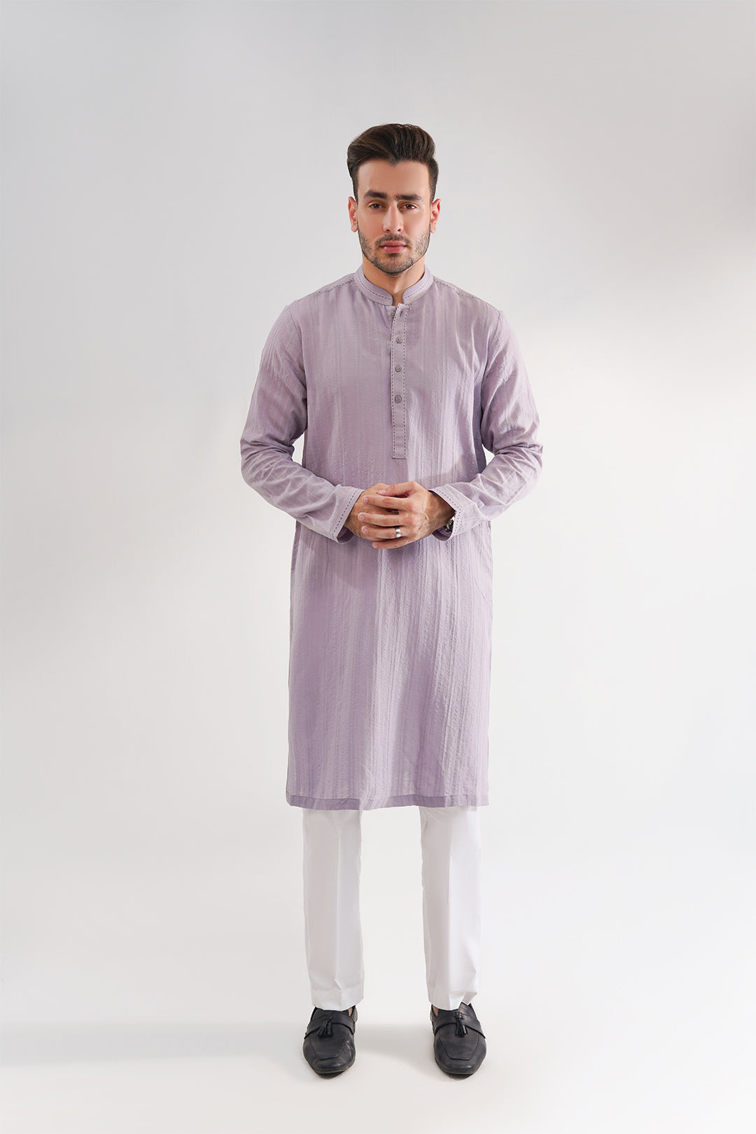 Grey Self Lining Cotton Kurta